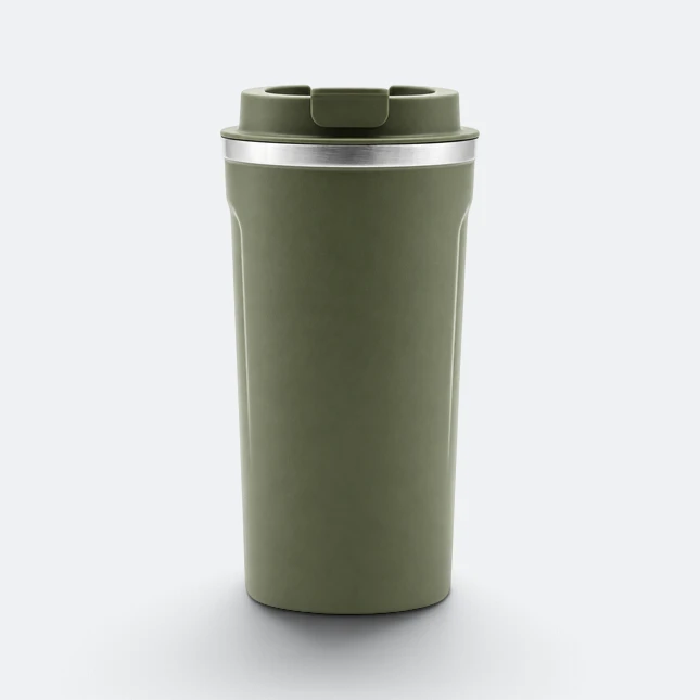 Gmg2217 plaino vacuum coffee tumbler army green angle view, thermal flask corporate gift malaysia with logo printing