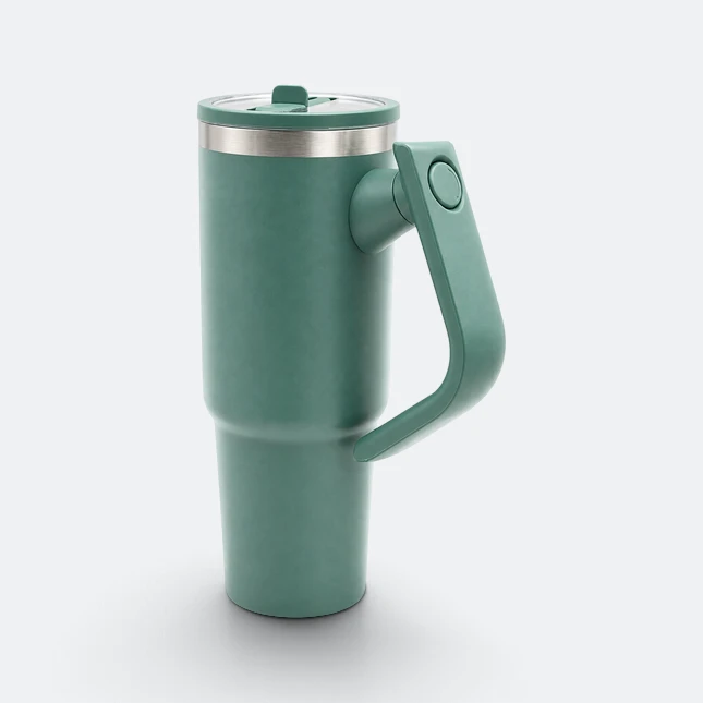 Gmg2221 jumbo vacuum tumbler with handle army green angle view, thermal flask corporate gift malaysia with logo printing
