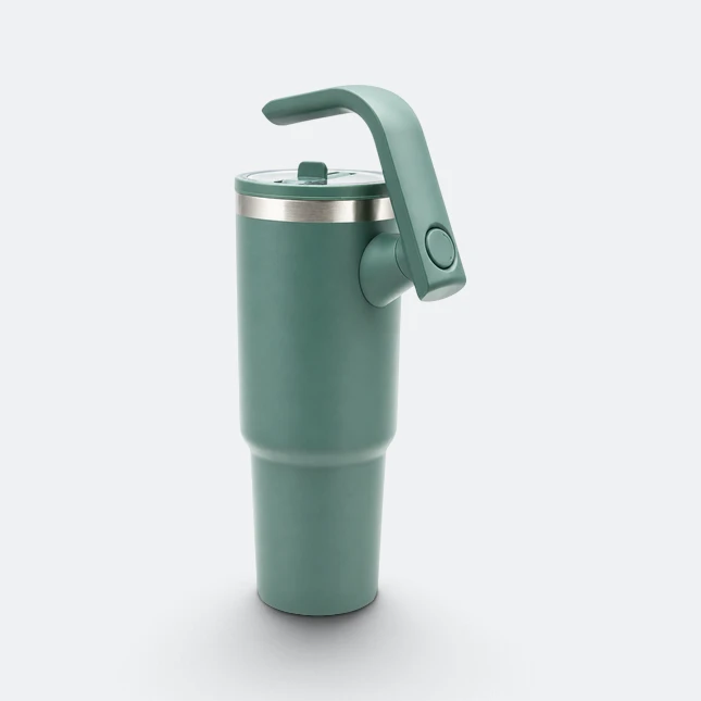 Gmg2221 jumbo vacuum tumbler with handle army green back view, thermal flask corporate gift malaysia with logo printing