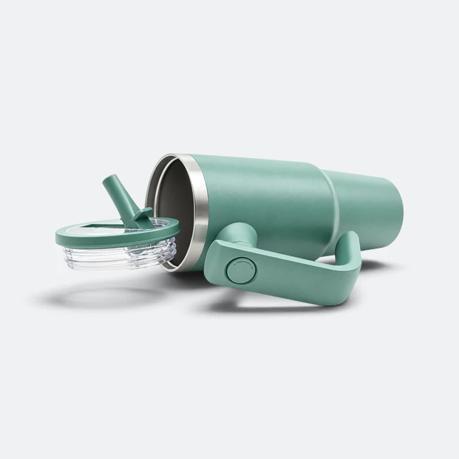 Gmg2221 jumbo vacuum tumbler with handle army green parts view, thermal flask corporate gift malaysia with logo printing