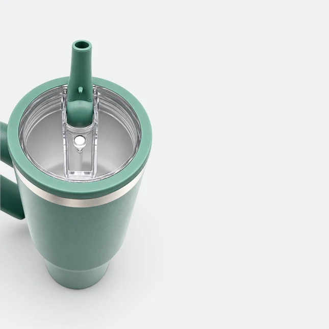 Gmg2221 jumbo vacuum tumbler with handle army green top view, thermal flask corporate gift malaysia with logo printing