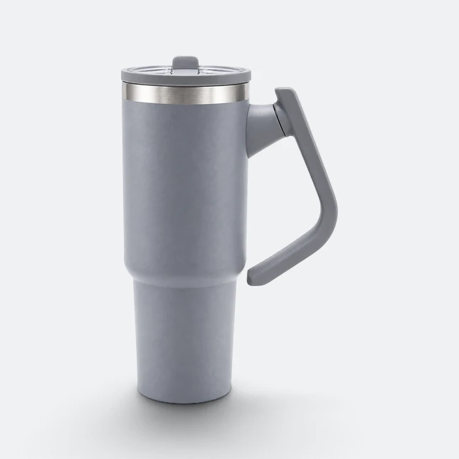 Gmg2221 jumbo vacuum tumbler with handle grey view, thermal flask corporate gift malaysia with logo printing
