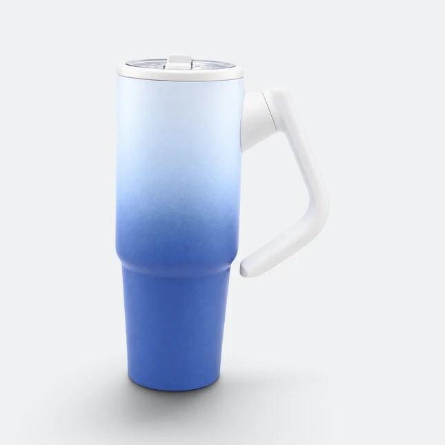 Gmg2222 gradient vacuum tumbler with handle navy blue angle view, thermal flask corporate gift malaysia with logo printing