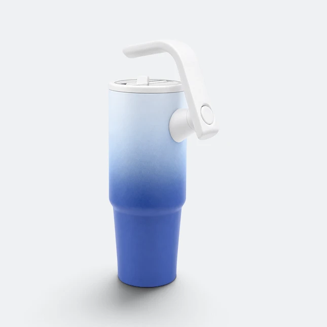 Gmg2222 gradient vacuum tumbler with handle navy blue back view, thermal flask corporate gift malaysia with logo printing