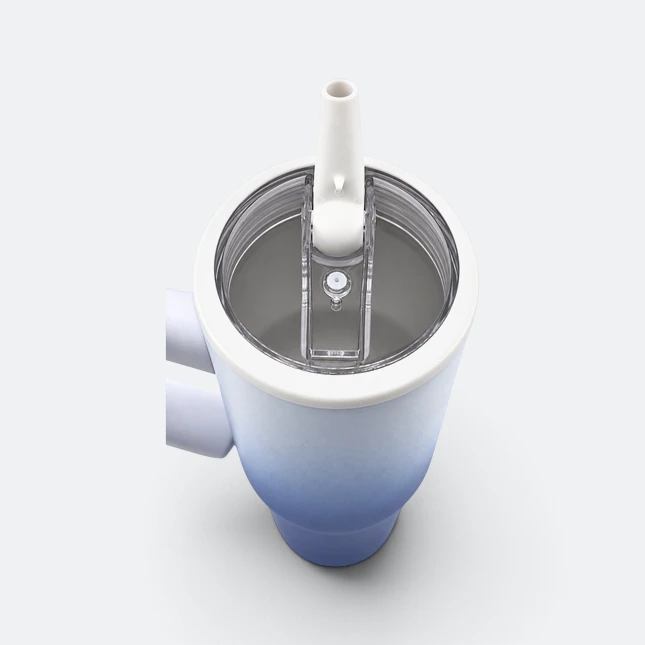 Gmg2222 gradient vacuum tumbler with handle navy blue lid straw view, thermal flask corporate gift malaysia with logo printing