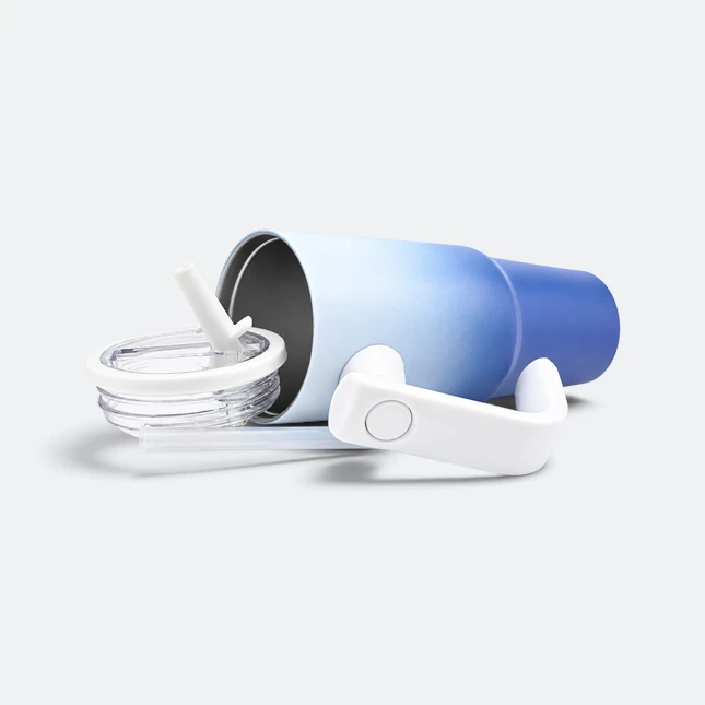 Gmg2222 gradient vacuum tumbler with handle navy blue parts view, thermal flask corporate gift malaysia with logo printing