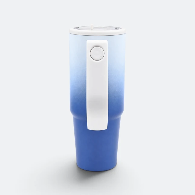Gmg2222 gradient vacuum tumbler with handle navy blue side view, thermal flask corporate gift malaysia with logo printing