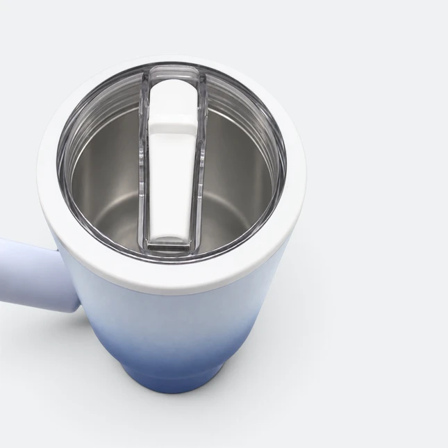 Gmg2222 gradient vacuum tumbler with handle navy blue top view, thermal flask corporate gift malaysia with logo printing