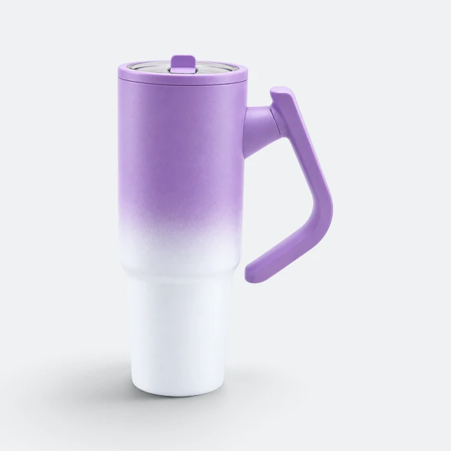 Gmg2222 gradient vacuum tumbler with handle purple view, thermal flask corporate gift malaysia with logo printing