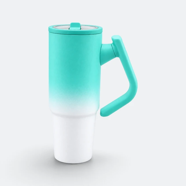 Gmg2222 gradient vacuum tumbler with handle turquoise view, thermal flask corporate gift malaysia with logo printing