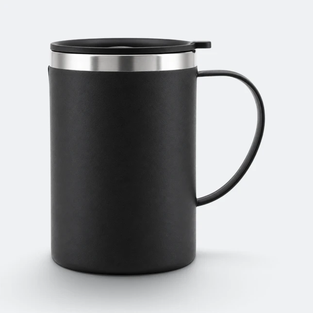 Gmg2223 mugga stainless steel office mug with lid black view, thermal flask corporate gift malaysia with logo printing