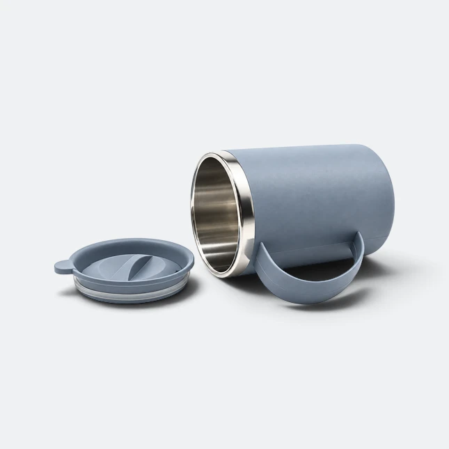 Gmg2223 mugga stainless steel office mug with lid grey lid off view, thermal flask corporate gift malaysia with logo printing