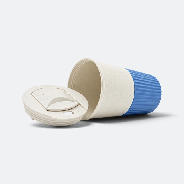 Gmg2224 wheatly wheat fibre cup with lid royal blue lid open view, plastic drinkware corporate gift malaysia with logo printing