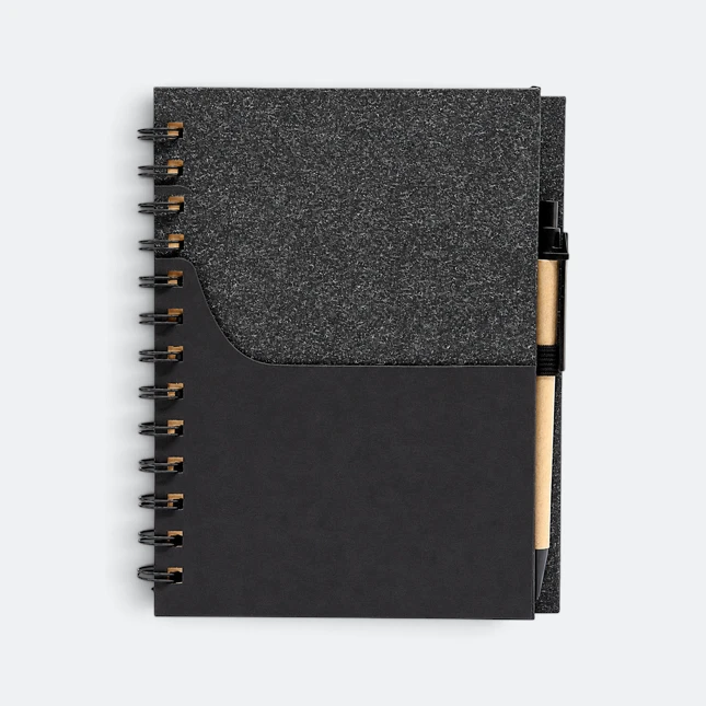 Gmg3247 wavy eco notepad with pen black view, eco notepad corporate gift malaysia with logo printing