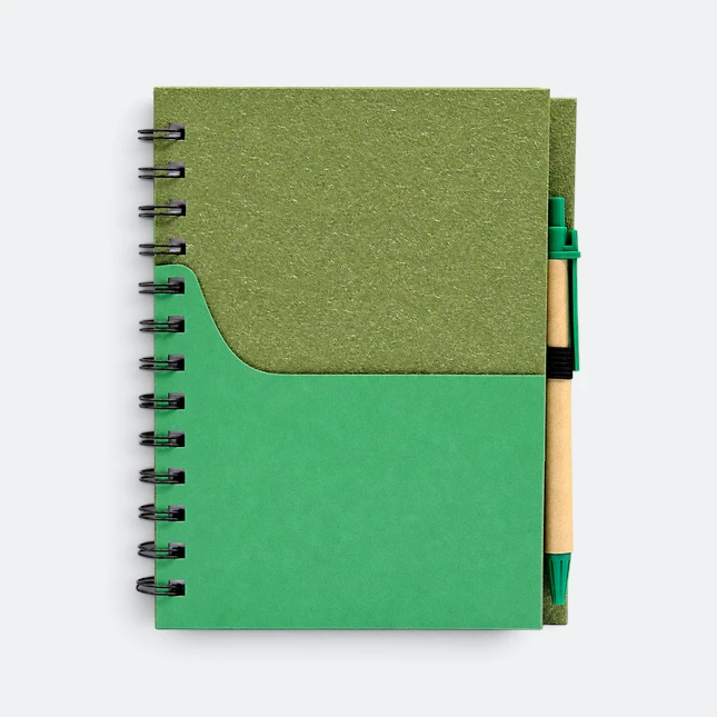 Gmg3247 wavy eco notepad with pen green view, eco notepad corporate gift malaysia with logo printing