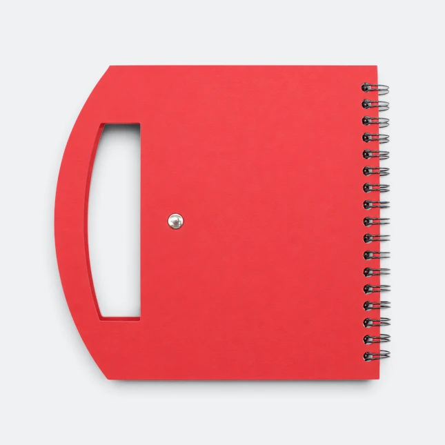 Gmg3249 grippa eco notepad with handle red front view, eco notepad corporate gift malaysia with logo printing