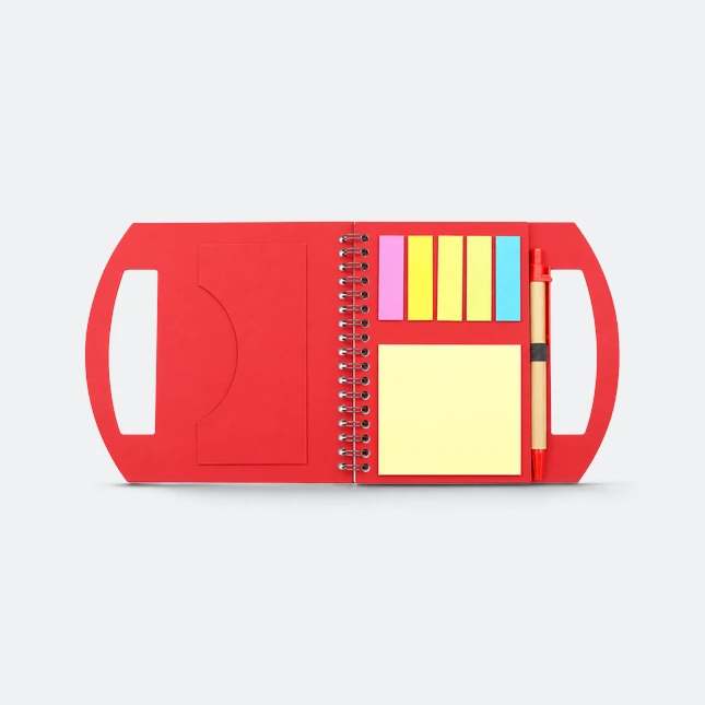 Gmg3249 grippa eco notepad with handle red open sticky view, eco notepad corporate gift malaysia with logo printing