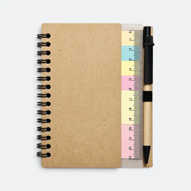Gmg3250 tabby eco notepad with pen and sticky notes brown view, eco notepad corporate gift malaysia with logo printing
