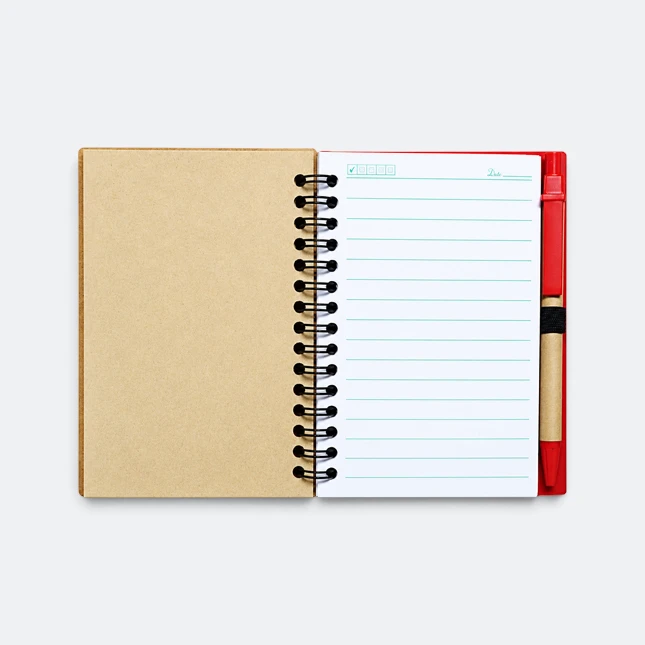 Gmg3250 tabby eco notepad with pen and sticky notes brown open view, eco notepad corporate gift malaysia with logo printing