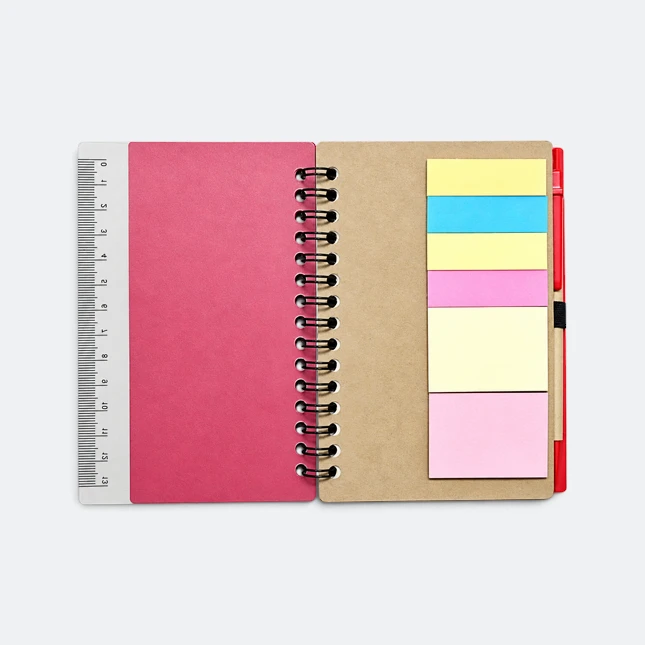 Gmg3250 tabby eco notepad with pen and sticky notes red open view, eco notepad corporate gift malaysia with logo printing