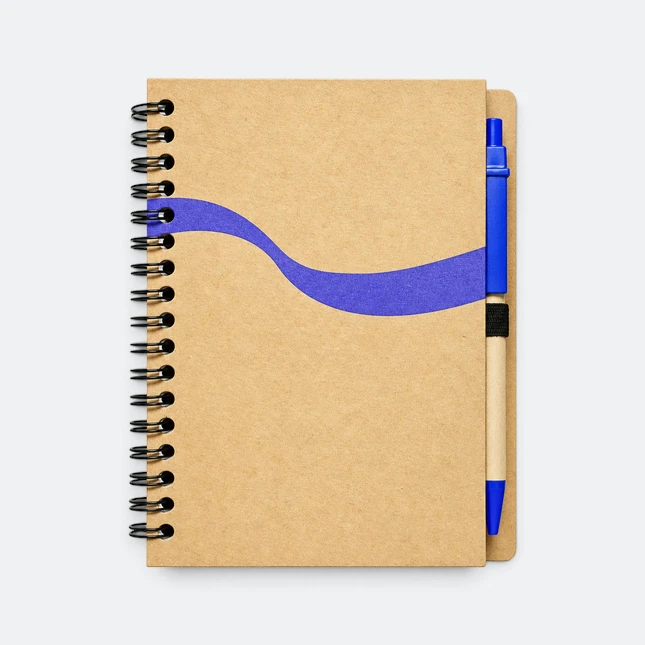 Gmg3254 ribbon eco notepad with pen royal blue view, eco notepad corporate gift malaysia with logo printing