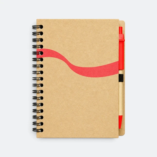 Gmg3254 ribbon eco notepad with pen red view, eco notepad corporate gift malaysia with logo printing