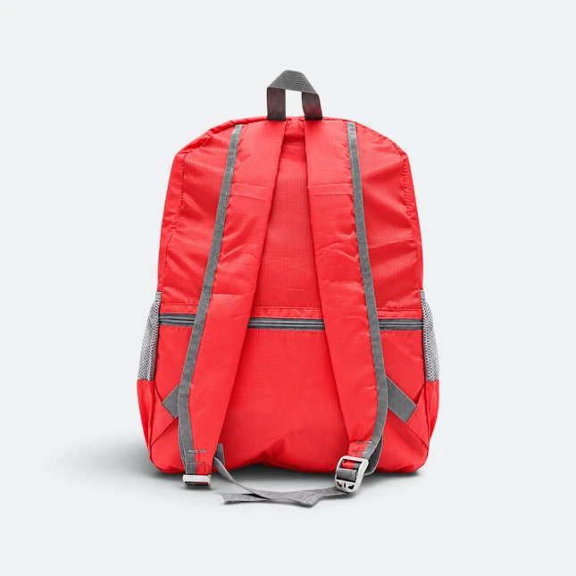 Gmg4231 packa foldable backpack 3 compartment red back view, backpack corporate gift malaysia with logo printing