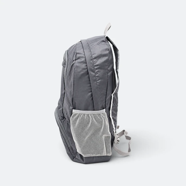 Gmg4233 tuckit foldable backpack 4 compartment grey side view, backpack corporate gift malaysia with logo printing