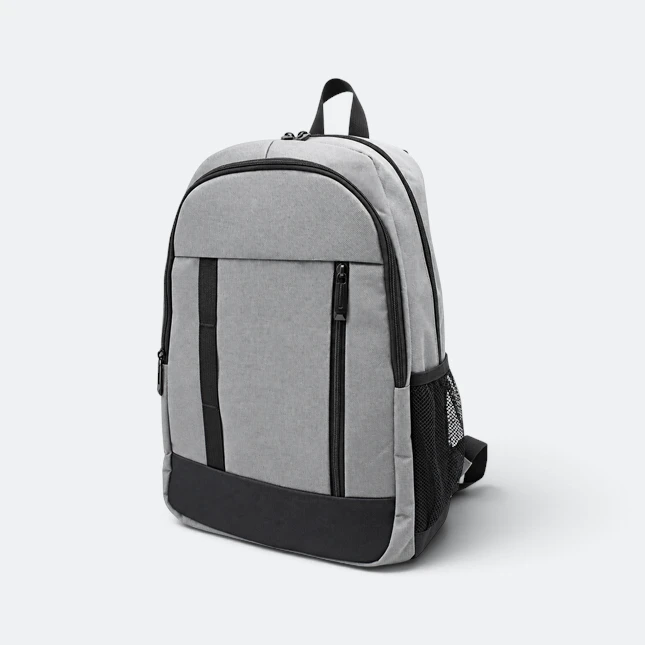 Gmg4234 strider nylon backpack 3 compartment grey view, backpack corporate gift malaysia with logo printing