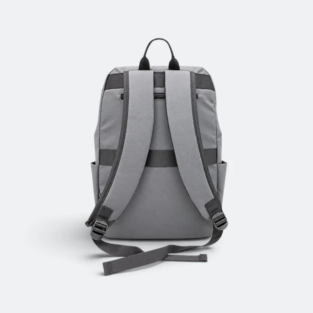 Gmg4236 hazel pu leather laptop backpack grey back view, backpack corporate gift malaysia with logo printing