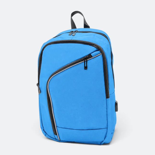 Gmg4238 zephyr silk fabric diagonal zip backpack sea blue view, backpack corporate gift malaysia with logo printing