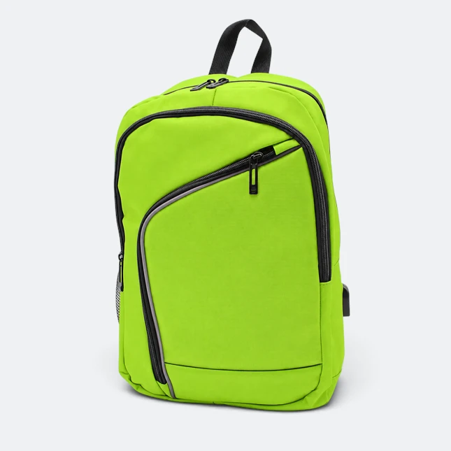 Gmg4238 zephyr silk fabric diagonal zip backpack apple green view, backpack corporate gift malaysia with logo printing