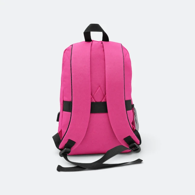 Gmg4238 zephyr silk fabric diagonal zip backpack magenta back view, backpack corporate gift malaysia with logo printing