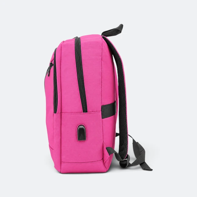 Gmg4238 zephyr silk fabric diagonal zip backpack magenta side view, backpack corporate gift malaysia with logo printing