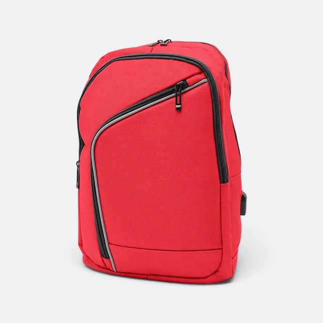 Gmg4238 zephyr silk fabric diagonal zip backpack red view, backpack corporate gift malaysia with logo printing
