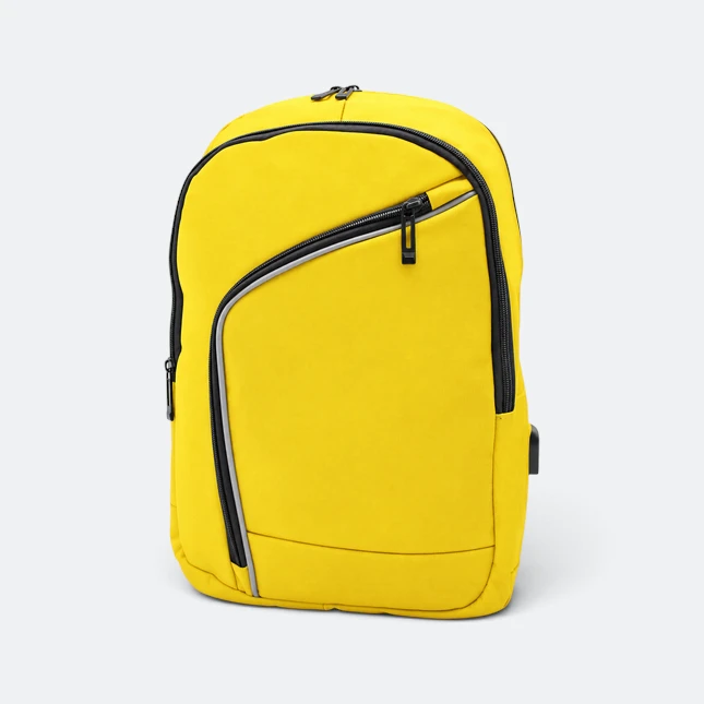 Gmg4238 zephyr silk fabric diagonal zip backpack yellow view, backpack corporate gift malaysia with logo printing