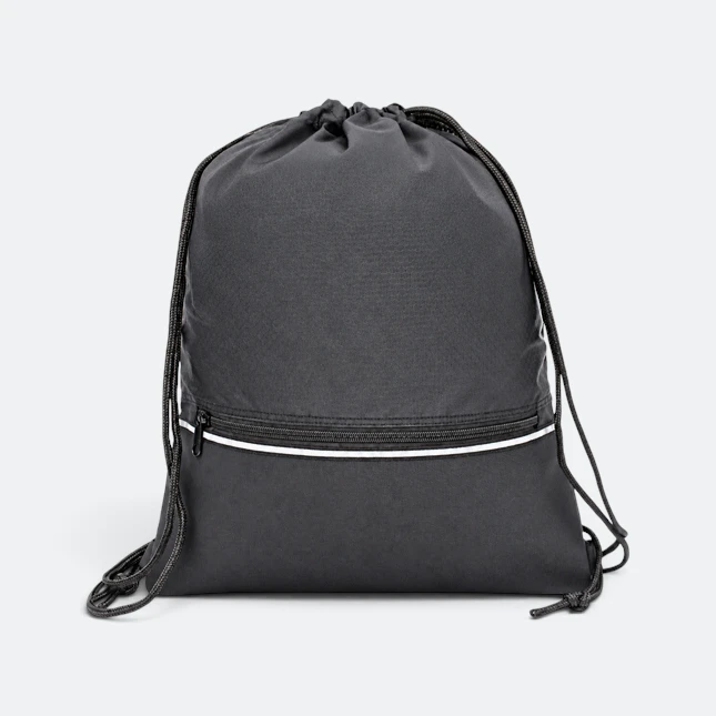 Gmg4240 pullo jacquard drawstring bag black front view, drawstring bag corporate gift malaysia with logo printing