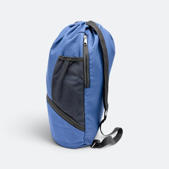 Gmg4241 dometto jacquard drawstring bag with base navy blue side view, drawstring bag corporate gift malaysia with logo printing