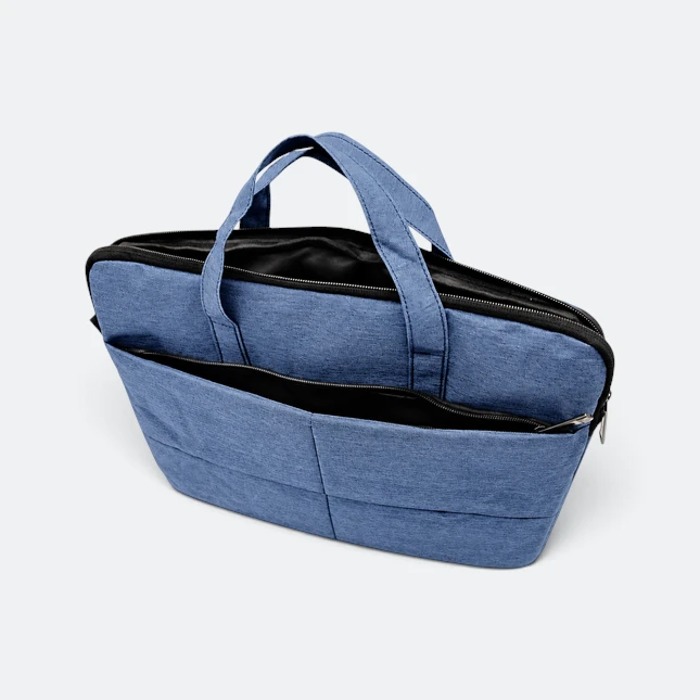 Gmg4244 dossier nylon laptop carry bag 15" navy blue open view, laptop bag corporate gift malaysia with logo printing