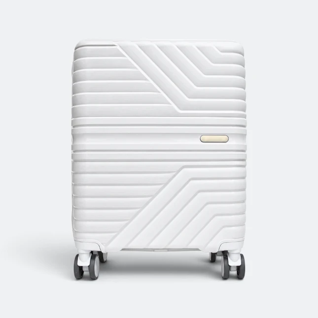 Gmg4247 voyago chevron hard luggage 20" white front view, travel bag corporate gift malaysia with logo printing