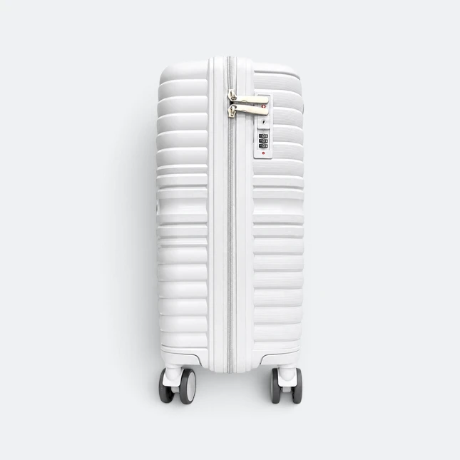 Gmg4247 voyago chevron hard luggage 20" white side view, travel bag corporate gift malaysia with logo printing