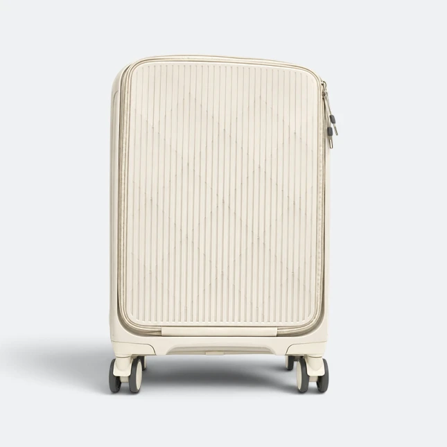 Gmg4256 stratos front pocket hard luggage 20" beige front pocket view, travel bag corporate gift malaysia with logo printing