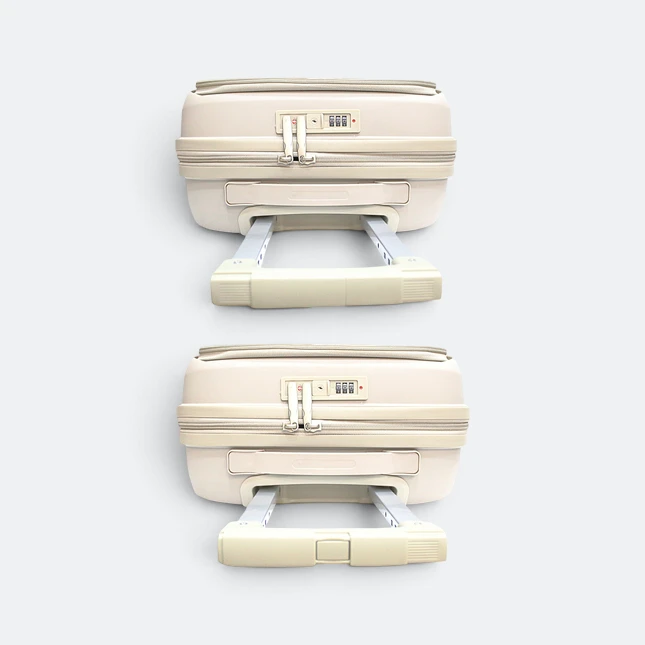 Gmg4256 stratos front pocket hard luggage 20" beige top views 2 view, travel bag corporate gift malaysia with logo printing