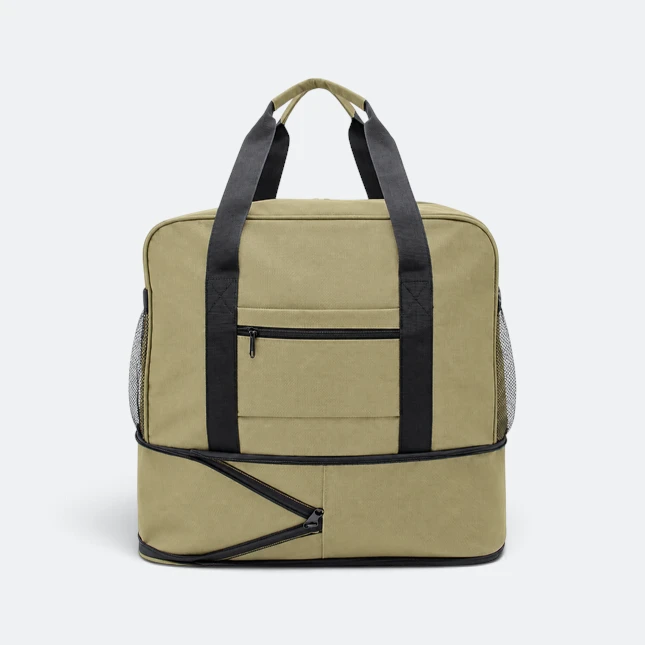 Gmg4258 transit nylon duffel travel bag khaki back view, travel bag corporate gift malaysia with logo printing