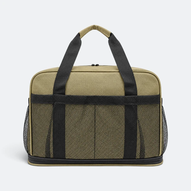Gmg4258 transit nylon duffel travel bag khaki front view, travel bag corporate gift malaysia with logo printing