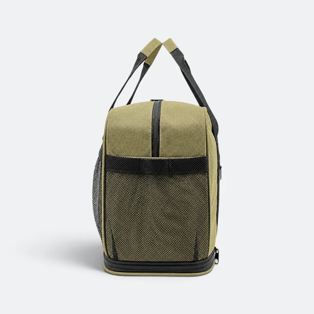 Gmg4258 transit nylon duffel travel bag khaki side view, travel bag corporate gift malaysia with logo printing
