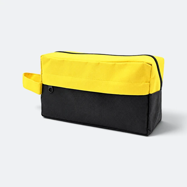 Gmg4262 duotone nylon multipurpose pouch yellow front view, toiletries bag corporate gift malaysia with logo printing