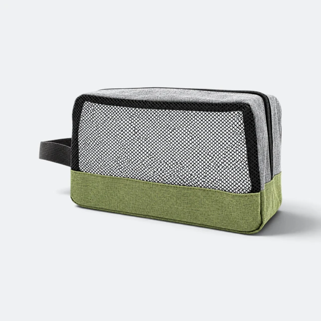 Gmg4263 meshly nylon toiletry pouch army green view, toiletries bag corporate gift malaysia with logo printing