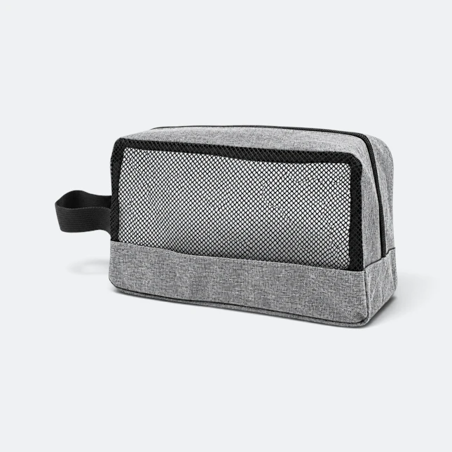 Gmg4263 meshly nylon toiletry pouch grey view, toiletries bag corporate gift malaysia with logo printing