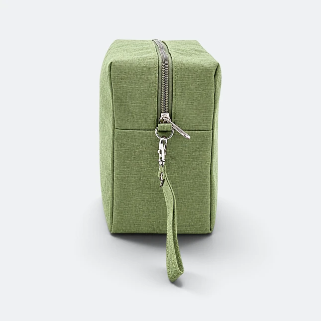 Gmg4268 cubo nylon multipurpose pouch with wrist strap army green side view, toiletries bag corporate gift malaysia with logo printing